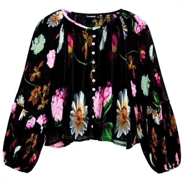 T-Shirt Donna Desigual Nero Collo Rotondo Manica Lunga