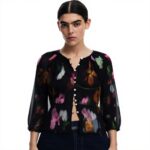 T-Shirt Donna Desigual Nero Collo Rotondo Manica Lunga