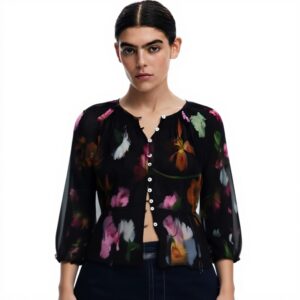 T-Shirt Donna Desigual Nero Collo Rotondo Manica Lunga