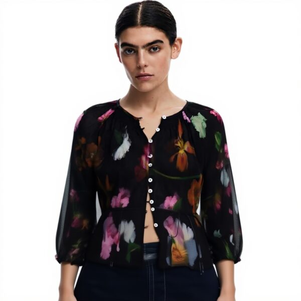 T-Shirt Donna Desigual Nero Collo Rotondo Manica Lunga