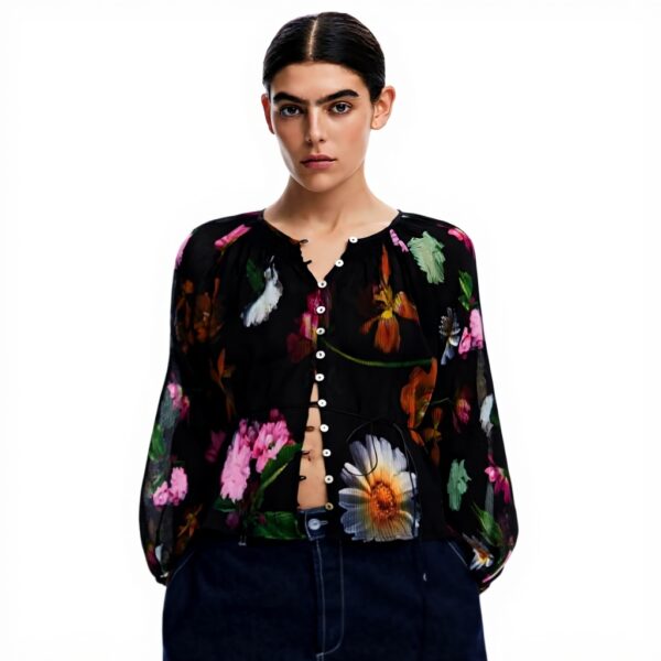 T-Shirt Donna Desigual Nero Collo Rotondo Manica Lunga