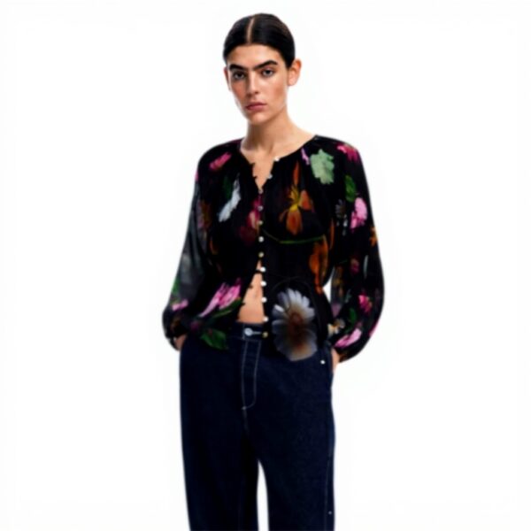 T-Shirt Donna Desigual Nero Collo Rotondo Manica Lunga