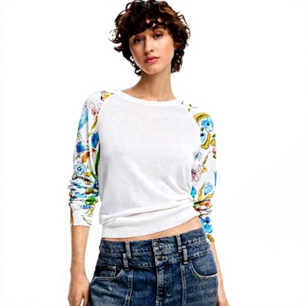 Felpe Desigual Donna 25swjf31 Maniche Stampa Bianco