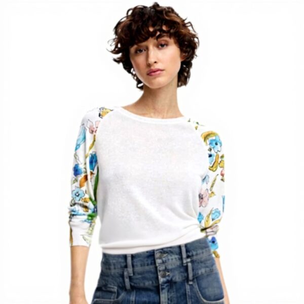 Felpe Desigual Donna 25swjf31 Maniche Stampa Bianco