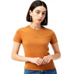 T-shirt Donna Desigual Logo 3D Colori Arancione Bianco Nero