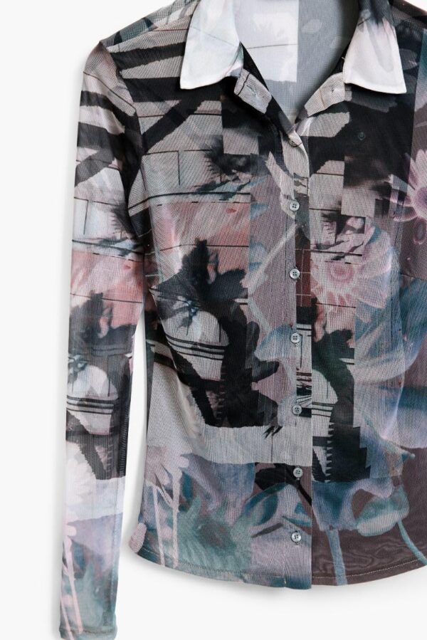 T-shirt Donna Desigual Nero Colletto Camicia Manica Lunga-5