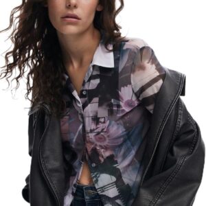 T-shirt Donna Desigual Nero Colletto Camicia Manica Lunga-0