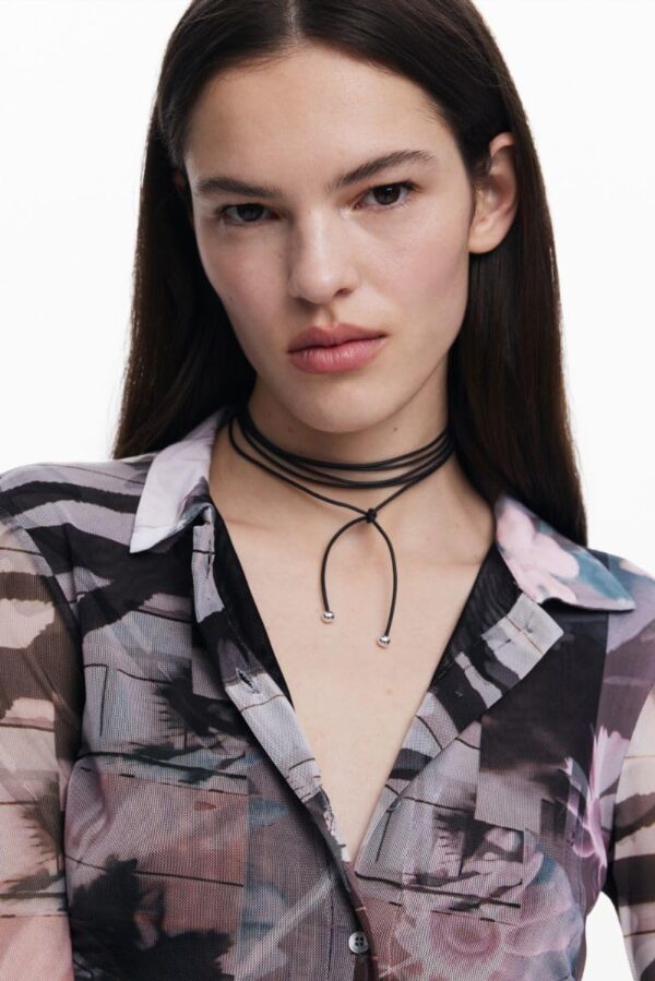 T-shirt Donna Desigual Nero Colletto Camicia Manica Lunga-4