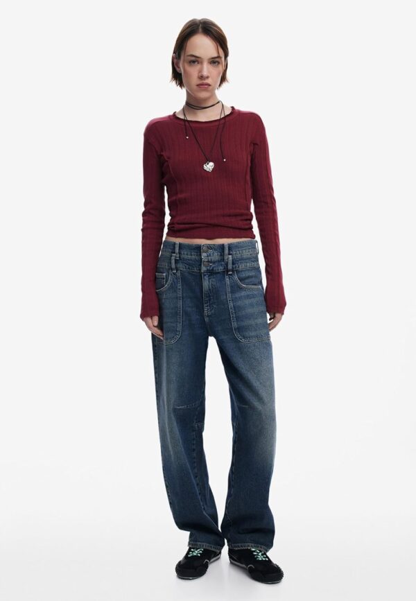 T-Shirt Donna Desigual Slim Fit Logo Metallico Nero Rosso-2