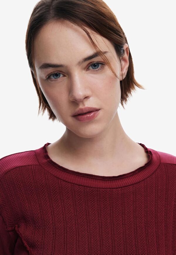 T-Shirt Donna Desigual Slim Fit Logo Metallico Nero Rosso-4