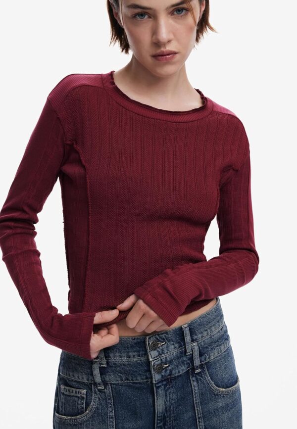 T-Shirt Donna Desigual Slim Fit Logo Metallico Nero Rosso-5