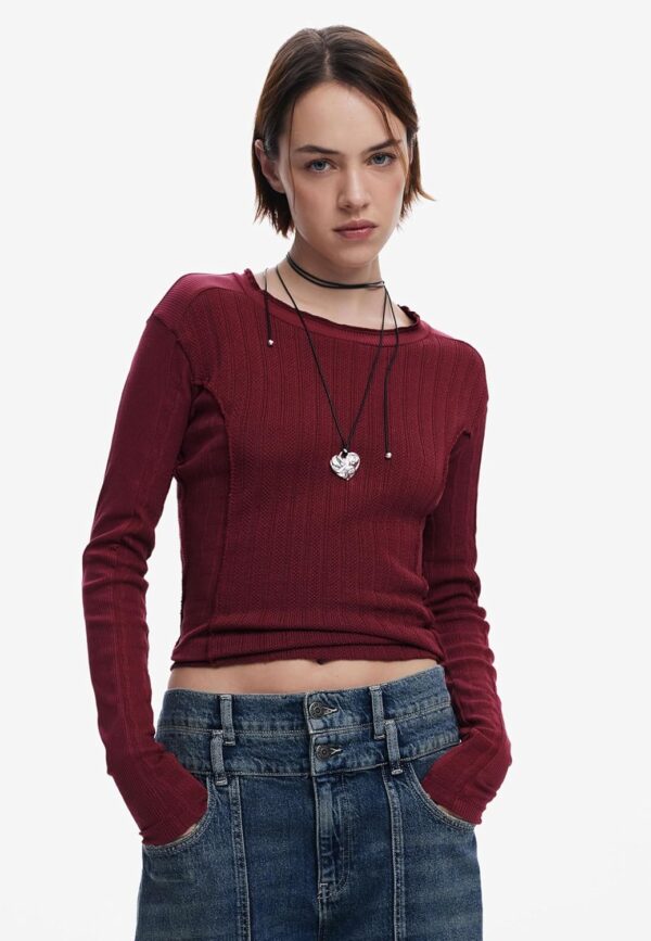 T-Shirt Donna Desigual Slim Fit Logo Metallico Nero Rosso-3