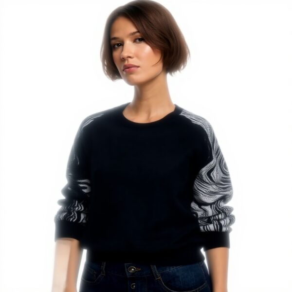 Felpe Donna Desigual Nero Collo Rotondo Jacquard