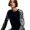 Felpe Donna Desigual Nero Collo Rotondo Jacquard