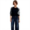 Felpe Donna Desigual Nero Collo Rotondo Jacquard