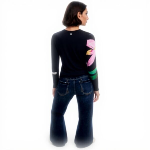 T-shirt Donna Desigual Nero Stampa Floreale Fit Regular