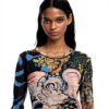 Bluse Donna Desigual Stampa Arty Collo Rotondo Manica Lunga