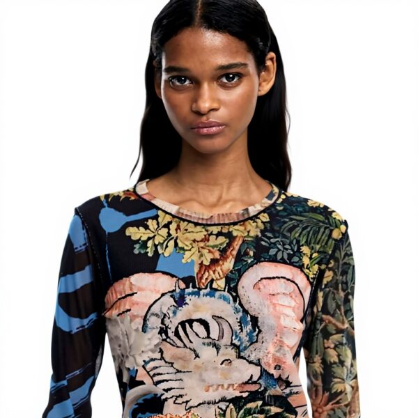 Bluse Donna Desigual Stampa Arty Collo Rotondo Manica Lunga