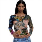 Bluse Donna Desigual Stampa Arty Collo Rotondo Manica Lunga