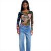 Bluse Donna Desigual Stampa Arty Collo Rotondo Manica Lunga