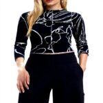 T-shirt Donna Desigual Nero Stampa Arty Collo Dolcevita