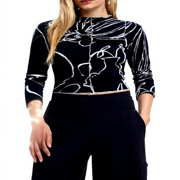 T-shirt Donna Desigual Nero Stampa Arty Collo Dolcevita