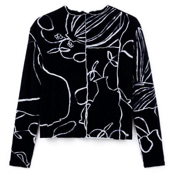 T-shirt Donna Desigual Nero Stampa Arty Collo Dolcevita