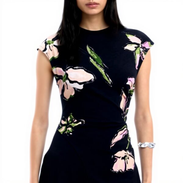 Vestito Casual Donna Desigual Nero Stampa Floreale Midi