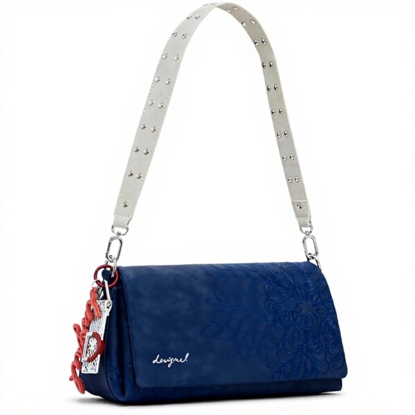 Borsa a tracolla donna Desigual blu rilievi tasca posteriore