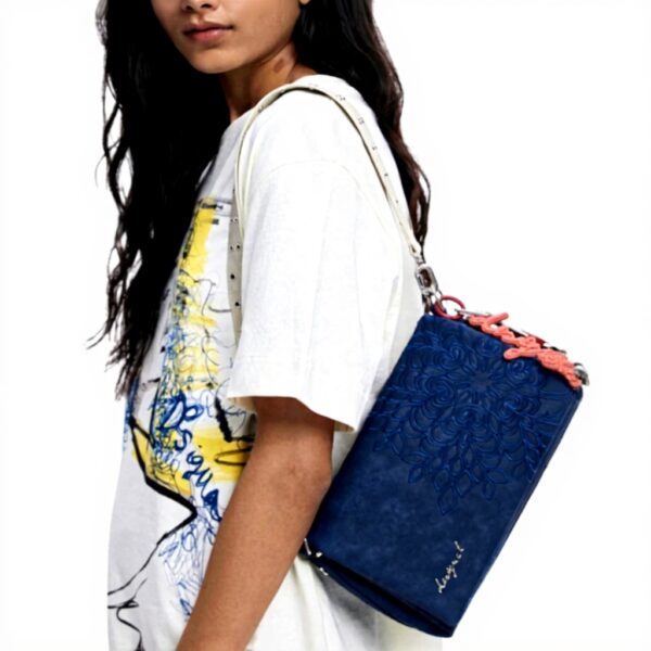 Borsa a tracolla donna Desigual blu rilievi tasca posteriore