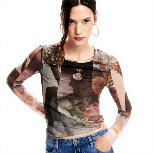 T-shirt Donna Desigual Maglietta Maniche Lunghe Giallo