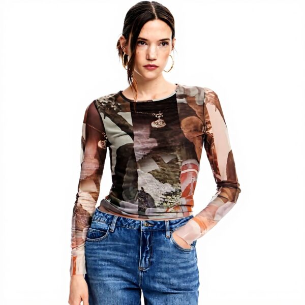 T-shirt Donna Desigual Maglietta Maniche Lunghe Giallo