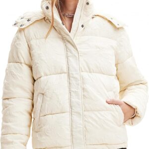 Desigual Cappotto Donna Corto Imbottito Verde Bianco-0