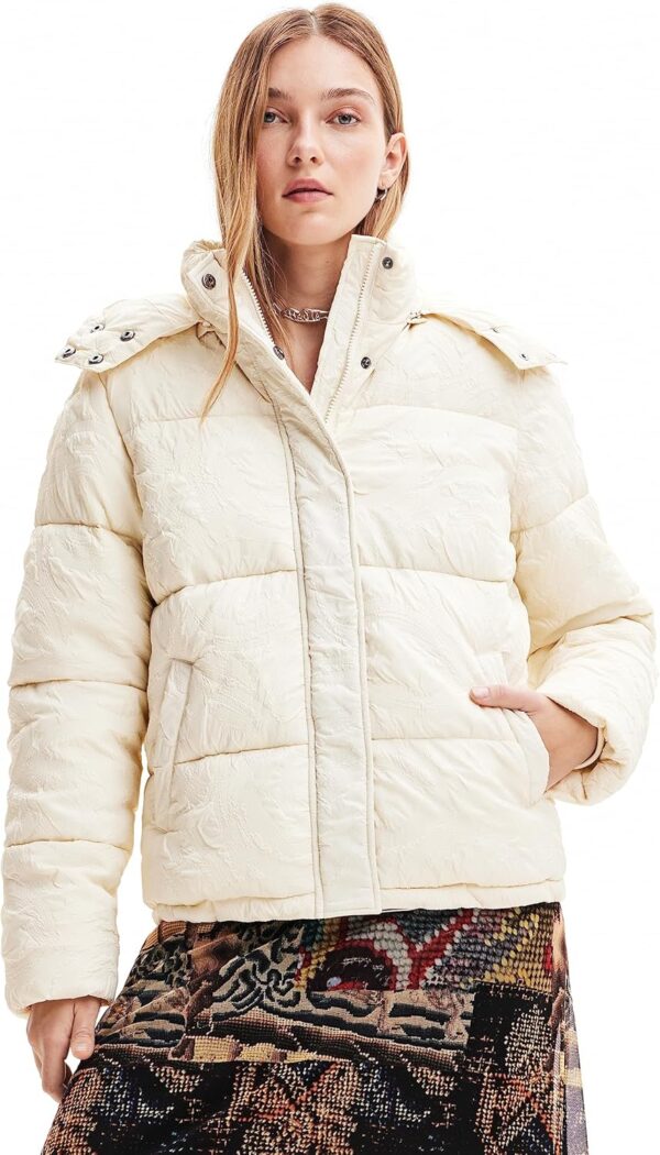 Desigual Cappotto Donna Corto Imbottito Verde Bianco-0