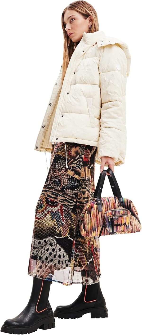Desigual Cappotto Donna Corto Imbottito Verde Bianco-3