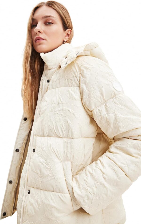 Desigual Cappotto Donna Corto Imbottito Verde Bianco-2