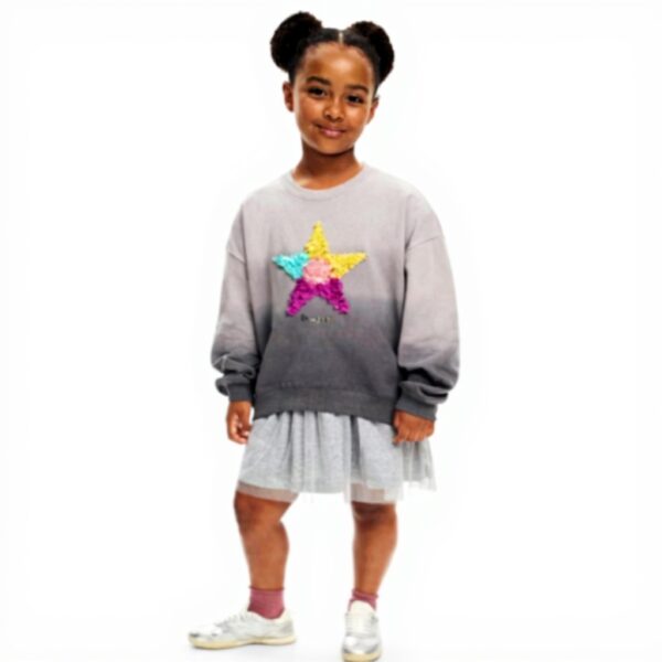 Felpa Desigual Bambine Ragazze Nero Tasca Manica Lunga