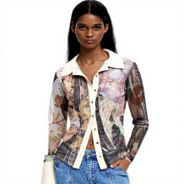 T-shirt Desigual Stampa Arty Donna Colletto Camicia