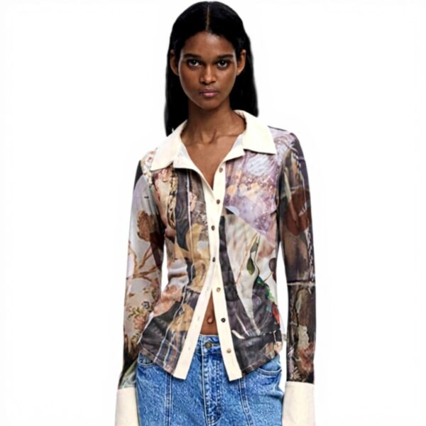 T-shirt Desigual Stampa Arty Donna Colletto Camicia