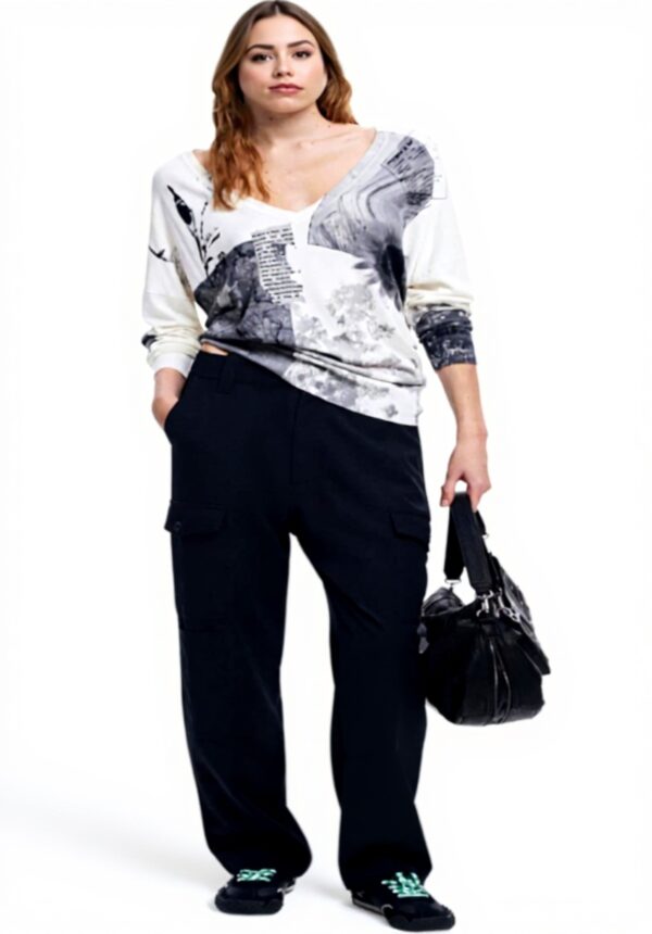 Felpa Desigual Donna V Collo Stampa Arty Bianco