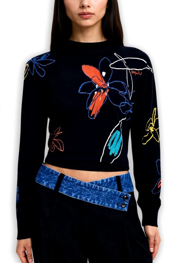 Desigual Felpe Donna 25WWJF33 Stampa Floreale Bianco Nero