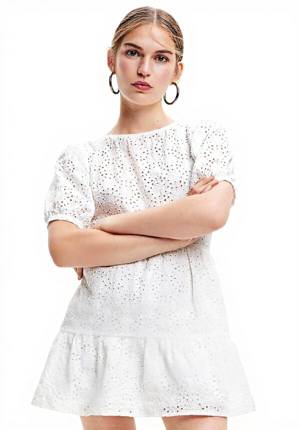 Vestito Donna Desigual Casual Motivo Tropicale Bianco