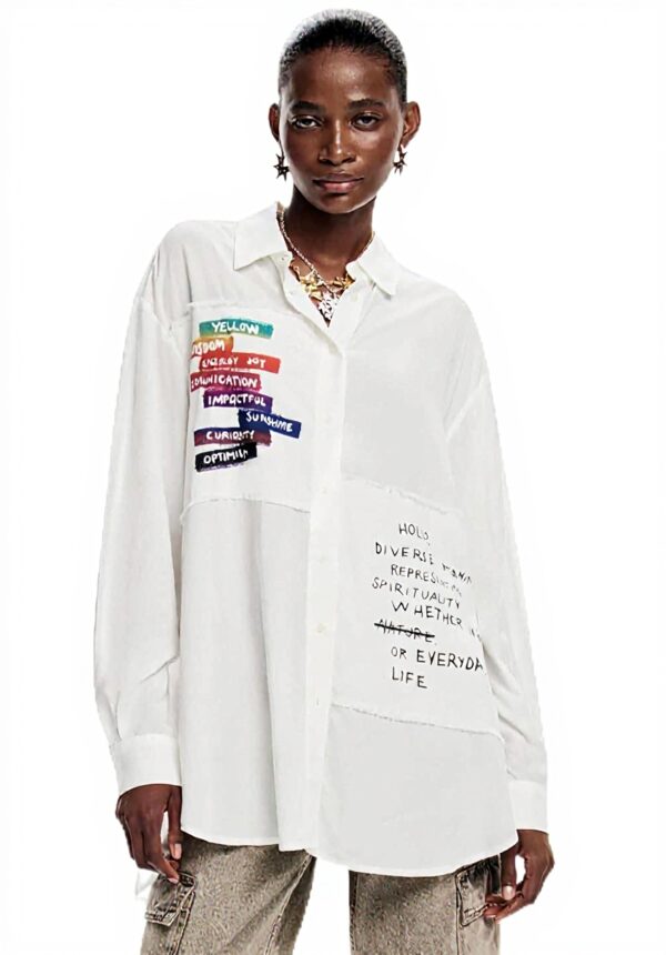 Maglietta Desigual Donna Maniche Lunghe Copricostume Bianco