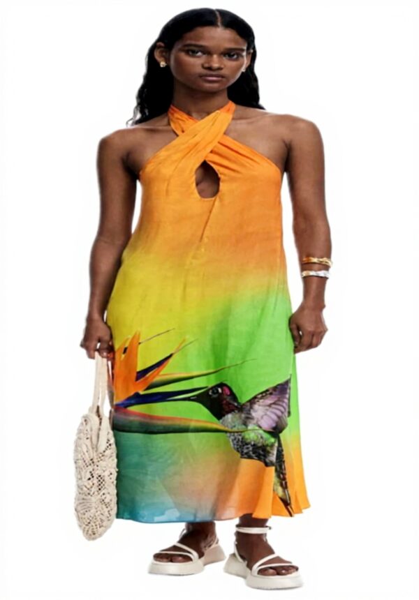 Copricostume Desigual Donna Multicolore Halter Lungo Mare