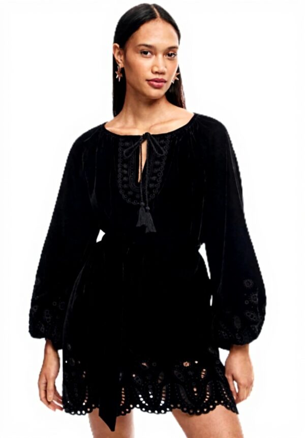 Vestito Donna Desigual Nero Trama Tessuto Casual Manica 3/4