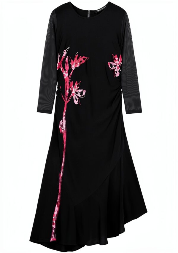 Vestito casual Desigual donna nero stampa floreale lungo-0