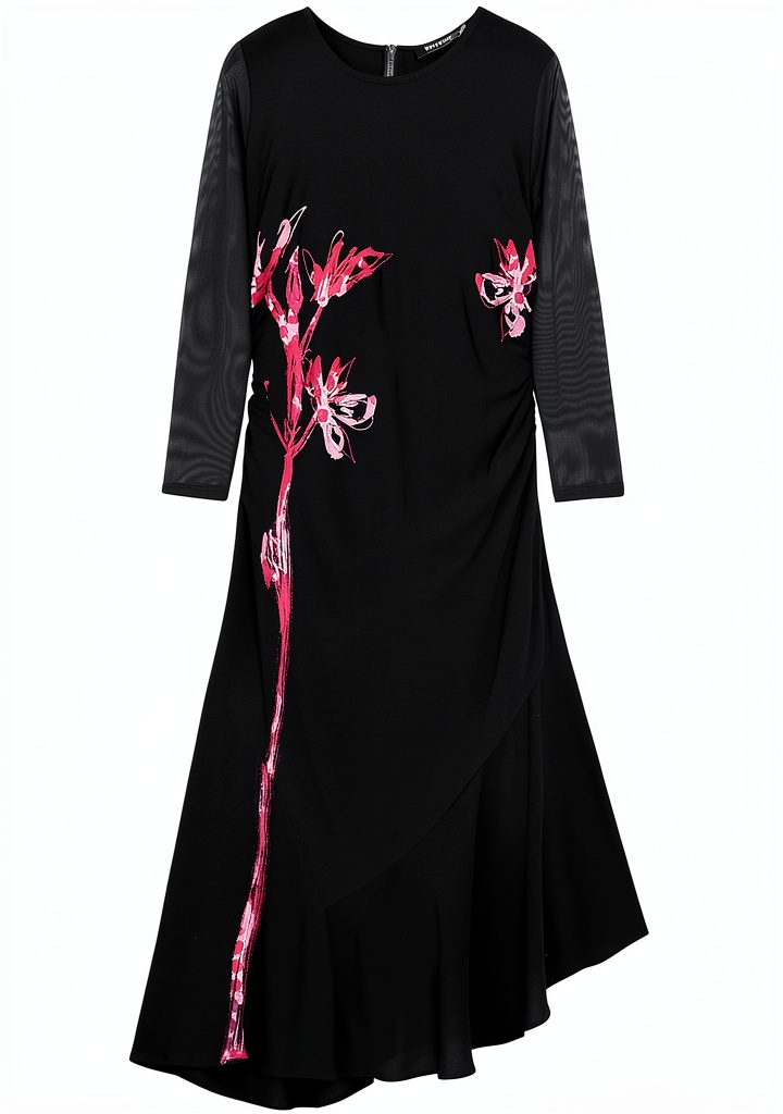 Vestito casual donna Desigual con stampa floreale nero indossato in un contesto urbano