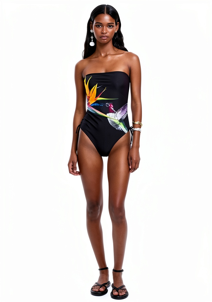 Donna che indossa il costume intero Desigual in spiaggia