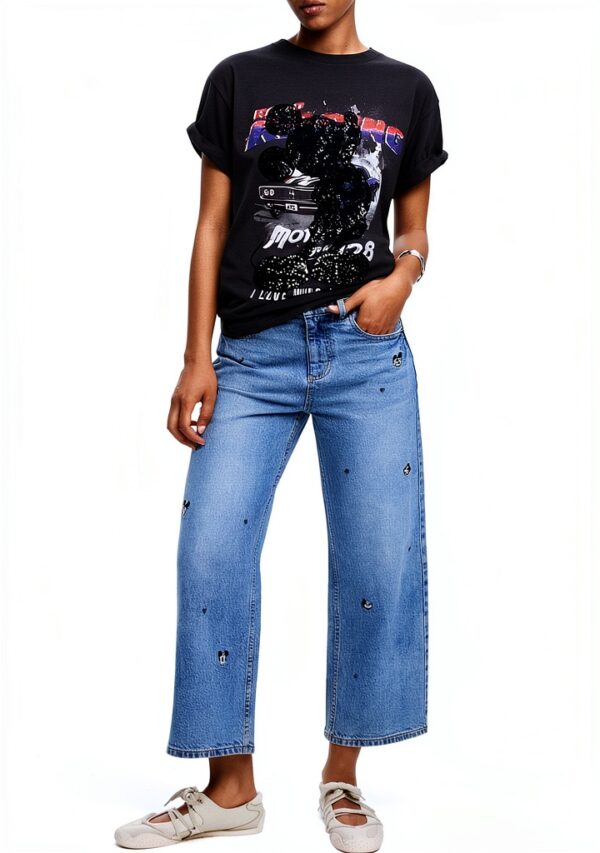 T-shirt Desigual Donna Nero Pizzo Paillettes Regular Fit-3