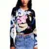 Felpa Desigual donna stampa floreale blu regular fit-1